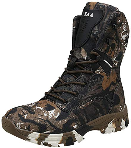 Doubjoy Jagdstiefel für Herren, atmungsaktiver Outdoor-Wanderstiefel mit mittlerer Leibhöhe Camouflage-Stiefel Q3 taktische Stiefel Camouflage-Schuhe mit hohen Stiefeln (43 EU,A-Brown)