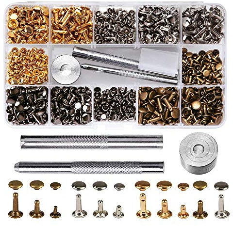 Gasea 420 Sets Leather Rivets Kit – Double Cap Rivets with 3 Fixing Tools, Metal Studs for DIY Leather Craft, Clothing & Accessories 6mm, 8mm, 12mm