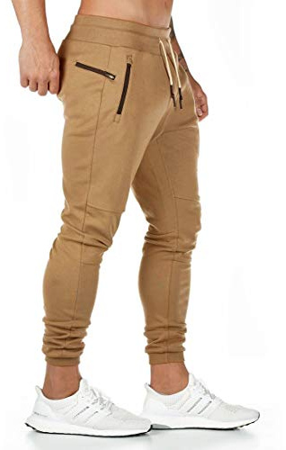 Yageshark Herr joggingbyxor sportbyxor bomull fitness slim fit byxor fritidsbyxor joggers streetwear, kaki, XL