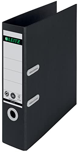 Leitz 180° Lever Arch File, A4, 80mm Spine, Recycle Black | 180° For 50% wider opening and 20% faster filing; Up to 600 A4 sheets (80gsm) capacity; For work, school or home