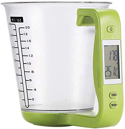 ausuky Calice da cucina digitale Bilancia elettronica con schermo LCD di temperatura e peso (Verde)