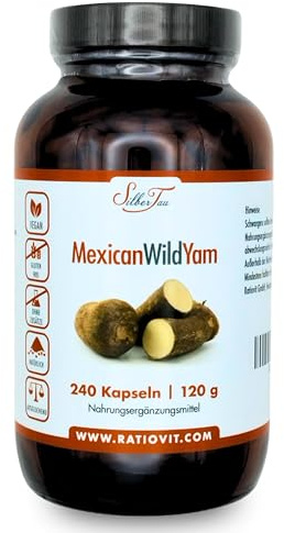 Mexican Wild Yam Wurzel Kur – 240 vegane Kapseln – reines Yamswurzelpulver – kein Extrakt – ohne Zusatzstoffe – Dioscorea villosa – glutenfrei & laktosefrei