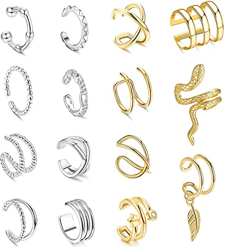 Milacolato Faux Piercing Oreille Ear Cuff Clip D'Oreille Attache Boucles d'Oreilles Réglables Non Perçantes Pour Femmes Faux Piercing Clip On Cartilage Helix Wrap Oreille Bijoux Ensemble Mélanger