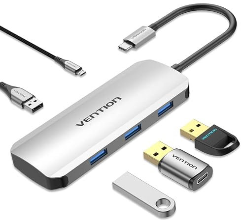 VENTION 4-in-1 Hub USB C con 3 USB 3.0 Porte, Ultra Sottile Porte USB Multiple per PC, Adattatore USB C Hub per Mac Mini/Pro, Flash Drive, PS4/5, Surface Pro