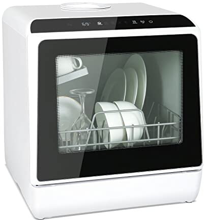 ZealWe Table Top Mini Dishwasher, Countertop Portable Dishwasher with 5 Programs, Touch Control, LED Display, Built-in 5L Water Tank, Dual Water Supply Modes with Fruit Wash Function for Home Dorm RV