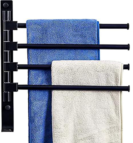 Handtuchhalter Schwenkbar Schwarz Ohne Bohren 180° Drehbar 4 Stangen Edelstahl – Wandmontage mit Klebeband für Badezimmer, Matt Schwarz, Rostfrei & Platzsparend