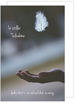 Edition Seidel Premium Trauerkarte mit Umschlag. Beileidskarte Trauer Karte mit Spruch Feder Hand in stiller Teilnahme herzliches Beileid Abschied Teilnahme Mitgefühl (T1032 SW022)