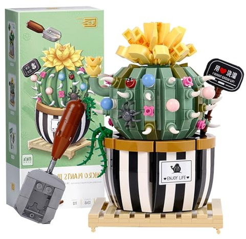 MEIEST Mini Bulbous Cactus Bonsai Building Blocks Set,Decoration Home,Artificial Flowers Bouquet Plant Construction Building Bricks Toy for Kids Adult (Cactus-2)