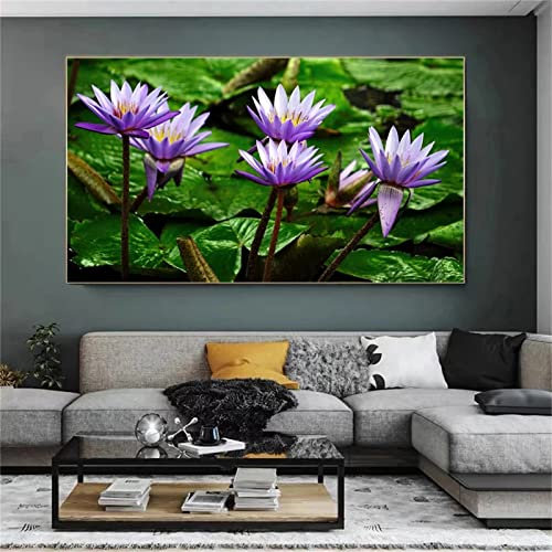 5D Diamond Painting Set,Lila Seerose Blumen Diamant Painting Bilder Kit DIY Erwachsene Stickerei Kreuzstich Voll Strass Kristall Diamant Kunst Handwerk für Home Wand-Decor Square Drill,50x70cm