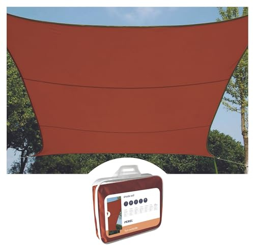 Perel Voile d’ombrage 5 x 5 m, Carree pour Jardin et terrasse, Polyester deperlant 160 g/m2, Protection UV 90%, Toile Respirante avec Anneaux en Acier Inoxydable, Terracotta