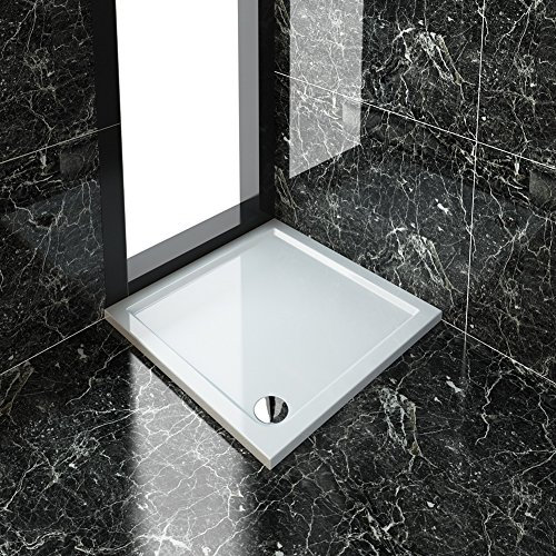 ELEGANT 900 x 900 x 40 mm Stone Shower Tray for Shower Enclosure Cubicle + Waste Trap