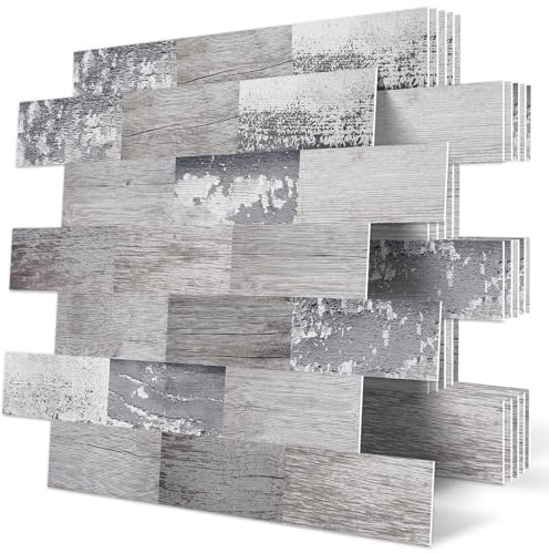 DEWOO Klebefliesen Küchenrückwand Platte Wandfliesen Selbstklebend PVC Fliesen Küche Holzoptik Bad 10-Stück, (34 x 29 cm)