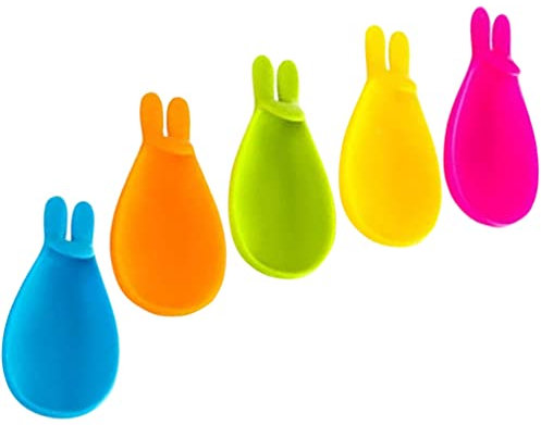 HEMOTON 5 Pièces Tapis De Cuillère à Cintre à Thé Porte-sachets De Thé Repose Sachet Infuseur à Thé en Silicone Marqueur De Verre en Silicone Bureau Charme Gel De Silice Tasse De Lapin