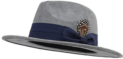 Besoogii Klassische breite Krempe Damen Herren Fedora Hut mit Gürtelschnalle Filz Panama Hut, Große Schleife, Grau, Einheitsgr��e