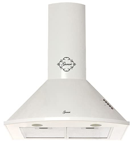 GURARI Hotte murale design 60 cm Blanc GCH 046 - Hotte aspirante1000 m³/h 3 niveaux - Hotte de Cuisine mode recyclage ou évacuation de l'air