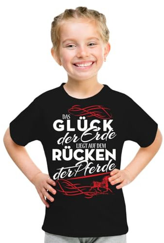 Kinder T-Shirt Pferdesprüche Das Glück Dieser Erde liegt auf dem Rücken der Pferde Größe 86-164