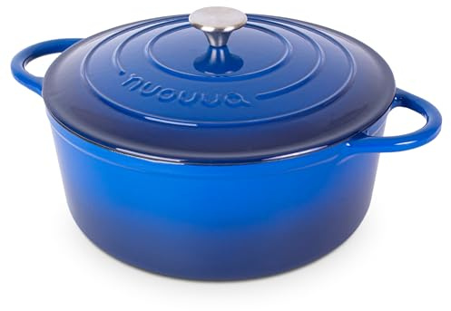 Cocotte en Fonte Émaillée - Casserole Faitout avec Couvercle, Antiadhésif, Marmite pour Induction et Four, 6.9 Liter - Bleu Foncé par Nuovva
