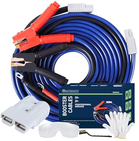SAFEMATE 00 Gauge 30 FT Heavy Duty Jumper Cables - 1500Amp Booster Jumper Cable for Car, SUV and Trucks Battery - Quick Connect, Blue