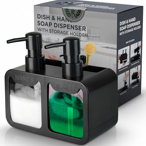 VITACHY Doble dispensador de Jabón para la Cocina. Jabonera y Organizador de Fregadero con Dosificador de Lavavajillas y de Manos. Accesorio para Cocina y baño. Dish Soap Dispenser for Kitchen