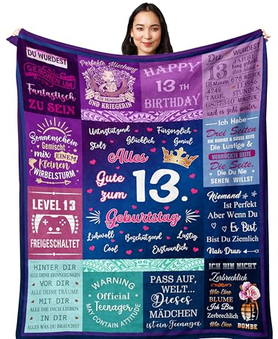 Yesbird 13 Geburtstag Mädchen, Geschenk 13 Jahre Mädchen, 13 Jährige, 13. Geburtstag Geschenk, Deko 13. Geburtstag Teenager Decke 150x130CM