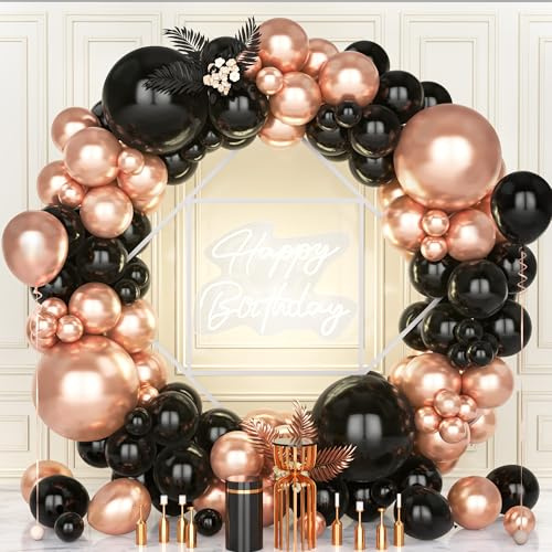 Teselife Arco Palloncini Nero e Oro Rosa, 119Pezzi Kit Ghirlanda Palloncino Metallo Oro Rosa Nero Opaco Ragazza Donne Compleanno Matrimonio Valentino Fidanzamento Laurea Proposta Valentino Decora