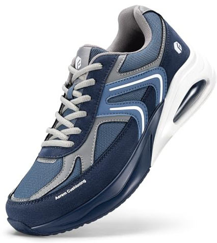 FitVille Men's Extra Wide Trainers Arch Support Jogging Shoes Air Cushion Road Running Sneakers Walking Shoes for Plantar Fasciitis - HeelAero V2 Navy/Steel Blue X-Wide 11.5 UK