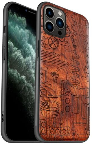 Carveit Etui pour iPhone 11 Pro Coque [Pare-Chocs en TPU Souple] Protection de Téléphone Antichoc Compatible avec Apple 11 Pro Étui Bois (Rosé-Tapisserie Industrielle rétro)