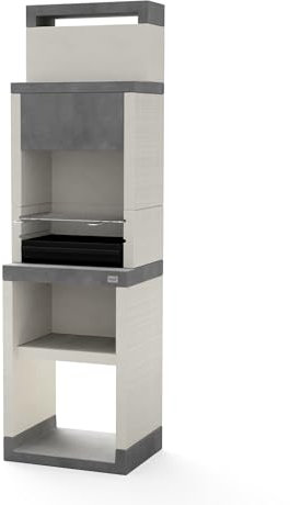 TUOZI - Einbaugrill für Holzkohle Modell PLAN 0 MAX (Grau/Weiß - 59 x 47 x 203 cm) REF: T00875 - Für den Außenbereich