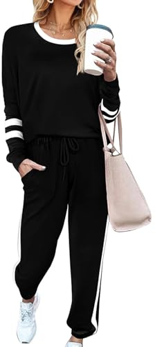 Phophila Two Piece Sets for women Early Fall Fashion Airport Outfits 2025 Loungewear Clothes Must Haves Black L