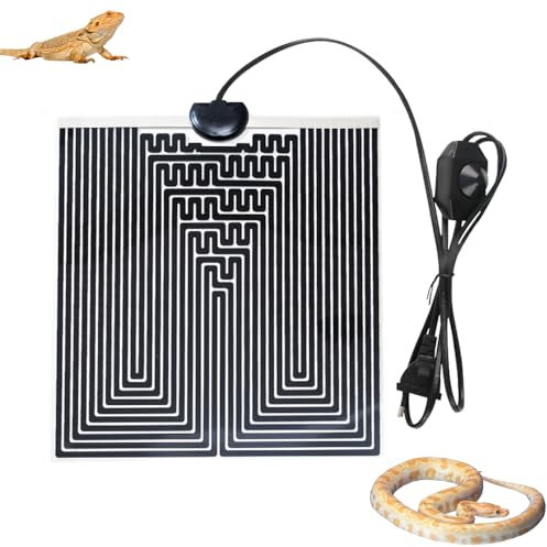 CJBIN Heizmatte Terrarium, 28W Heizmatte mit Thermostat, Verstellbares Heizkissen für Reptilien mit Temperaturregelung, für Reptilien,Schlangen,Eidechsen, Aquarienheizkissen (28 * 28cm, 0-50℃)