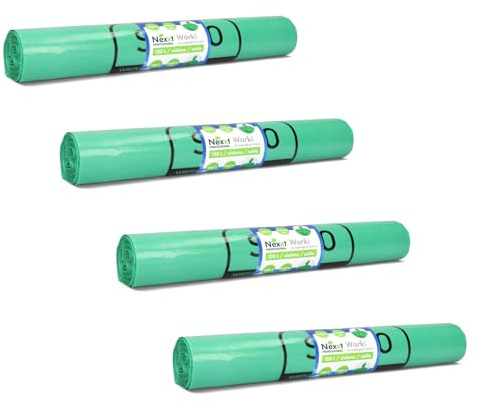 Emerson 80 bolsas de basura resistentes, extrafuertes, paquete de 4 rollos verdes, capacidad de 120 l, 70 x 105 cm, bolsas de basura estables de plástico reciclado ecológico