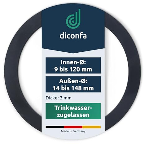 diconfa Gummidichtung Verschraubung EPDM 3mm - TRINKWASSERZULASSUNG - AUSWAHL: 1 Zoll (44 x 32 x 3mm) // 6 Stück - Flachdichtung Dichtring Rohrverbindung Schlauch Wasseranschluss etc.
