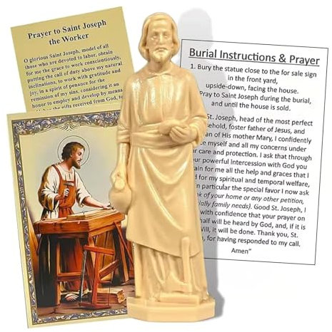 HARY St Joseph Statue to Sell House Complete Set with Instruction Cards and Prayer, 3.15-Inches St Joseph Statue for Selling Homes, Perfect Bookroom or Jeffery