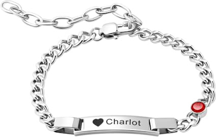 Kiddo Sky Braccialetti Barra Personalizzata Bracciale Nome Pietra Portafortuna Gioielli Personalizzati Acciaio Inossidabile per Donne Braccialetti Regolabili per Donne Regali di Compleanno (Argento)