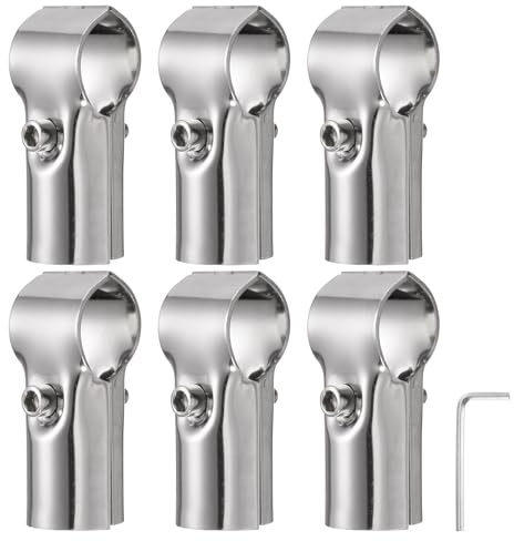 QUARKZMAN 6Pezzi Connettori Strutturali a 180 Gradi per Tubi 2 Vie Morsetti Terminali con Chiave in Acciaio Inox Raccordi Angolari Supporto per Giardino 1 Diametro Tubo, Argento