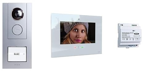 m-e Video Türsprechanlage – Sprechanlage mit Kamera für Einfamilienhaus – WLAN & App-Anbindung – 7 Zoll Touchscreen, Nachtsicht & digitaler Bildspeicher - 4 Draht (Silber/weiß)