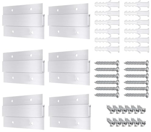 French Cleat Bilderaufhänger Set, 6 Paar Aluminium Z Halterungen mit Montagematerial, Wandmontage-Kit für große Bild-Display, Kunstgalerie