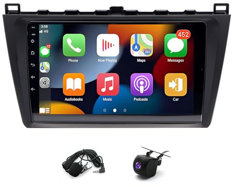 BYNYXI 9inch 4+64GB with Wireless Carplay Android 14 Compatible for Mazda 6 2007-2012, Bluetooth GPS Navigation WiFi Mirror Link AHD Rearview Camera Radio Radio