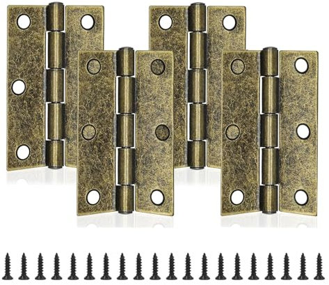 KUKUJIWA 4PCS Door Hinges 3 Inch (75.5mm), Stainless Steel Door Hinge for Wood Internal Doors Hinges with 24 Pcs Screws for Wooden Gate Windows Closet Drawer Boxes (Brone)