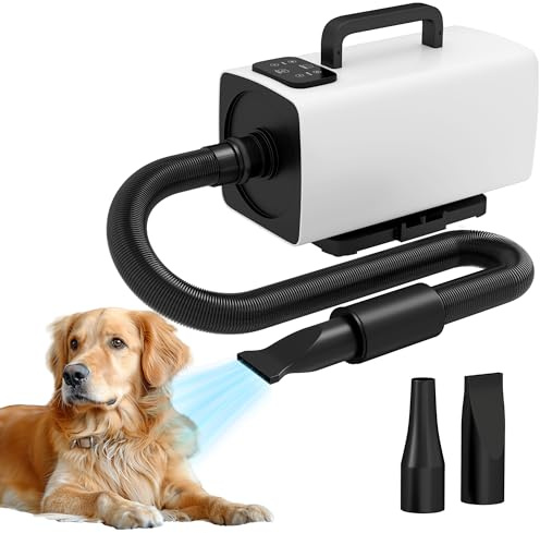 PawHut Asciugacapelli per cani, 2200 W, velocità e temperatura, regolabile, 3 ugelli display digitale per WC, doccia, asciugatura, bianco