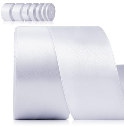 Foshird Satinband Weiß 50mm x 22m Geschenkband Breit Schleifenband Hochzeit Polyester Bänder zum Basteln Dekoband für Geschenkverpackung Geburtstag DIY