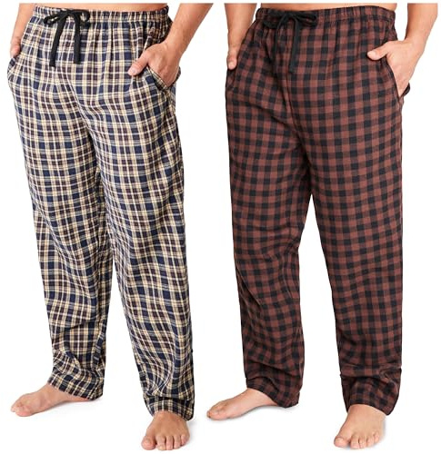 Get Trend 2-pack pyjamasbyxor för män, tonåringar, M – 3XL loungebyxor för nattkläder, mjuka pyjamasbyxor med fickor, gåvor för män, Brun, XXL