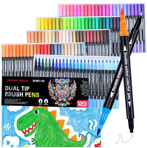 120 Farben Dual Brush Pen Set Filzstifte Dicke und Dünne,Pinselstifte Fineliner Set,Filzstifte Stifte für Bullet Journal, Kalligraphie, Manga, Malbücher und Handlettering Erwachsene, Anfänger