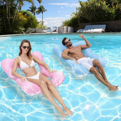 2 Pack Inflatable Pool Float, Swimming Pool Hammock, Relaxing Lounge Floats with Manual Air Pump, Summer Pool Beach Water Toys