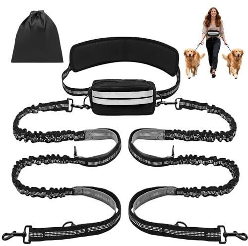 Hands Free Dog Lead for 2 Dogs with Adjustable Waist Belt