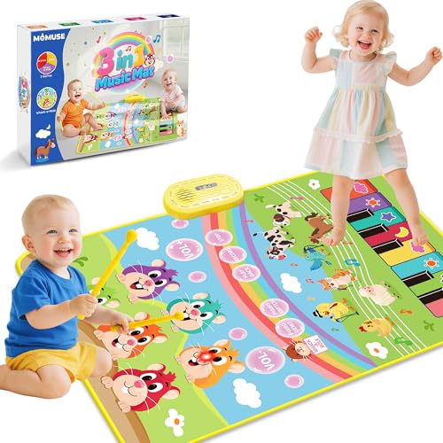 MOMUSE Tapis Musical Tape-Taupe, Jouet Bebe 1 2 3 Ans, Tapis Piano 3 en 1, Jouets Éducatifs Sensoriels Montessori pour l'Apprentissage Précoce, Cadeaux d'anniversaire pour Bébés Enfants 3 4 5 Ans​​