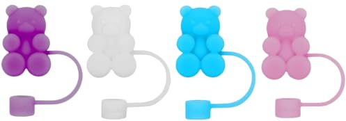 Resin & Reed Gummy Bear Silicone Straw Caps for Stanley Cups, 10mm Wide Straws, 4 Pack, Pink Blue Purple White
