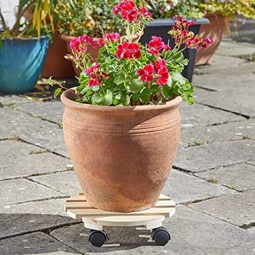 Garden Mile 12 Large Wooden Plant Roller Outdoor Plant Stands Indoor Strong Sturdy Weather Resistant Plants Holders Indoors Outdoors Plants Pot Stand Racks Movers Planter Trolleys with Wheels