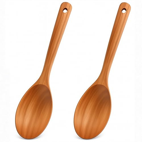 2 Stück Kochlöffel aus Akazienholz, Naturgeölt Holzkochbesteck, Langer holzkochlöffel 30 cm, Kratzfrei für Antihaft Kochgeschirr, Nachhaltige wooden cooking spoon für Küche & Braten