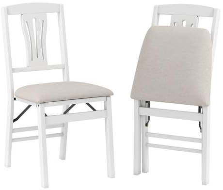 COSTWAY 2er Set Klappstühle, Esszimmerstühle mit gepolsterten Sitzen & Massivholzrahmen, Küchenstühle klappbar, Armloser Polsterstuhl bis zu 170kg belastbar, für Esszimmer, Küche, Wohnzimmer, Weiß